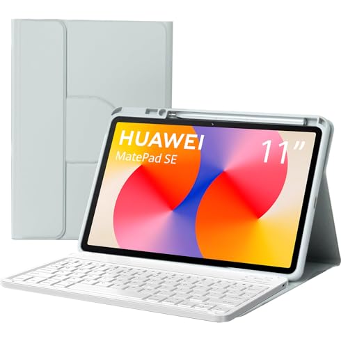 GYSDCAZ Spanish Ñ Keyboard Case for Huawei MatePad SE 11 2024, 360° Rotatable Magnetic Case with Pencil Holder,Detachable Bluetooth Keyboard,Grey