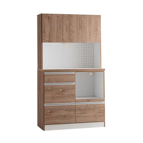 日本製 北欧風 幅100cm 高さ175cm オープンダイニングボード 食器棚 レンジ台 カウンター 完成品 (グレー)