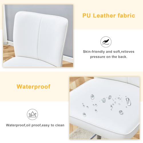 Image of Counter Height Bar Stools Set of 6,27''Kitchen Island Stools with Back,White Barstools with Sturdy Metal Legs,Modern Bar Stools Ideal for Kitchen Island Pub Cafe(Faux Leather-White)