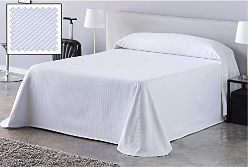 DHestia Hostelería - Colcha de Cama Blanca Hotel Tejido Colmena Nido de Abeja. (290x270 cm - Cama 180/200)