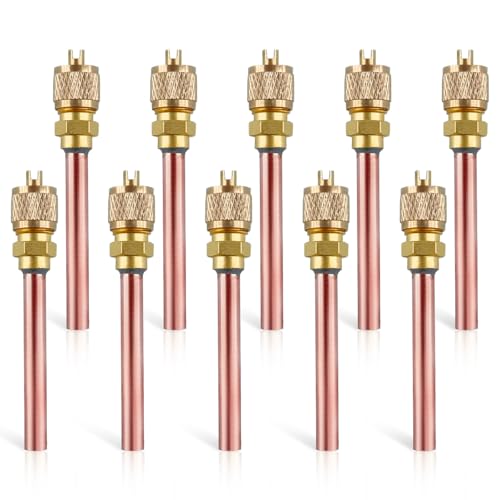 YTFRL 10 PCS Service Access Valve, 1/4" SAE x 1/4" OD x 2.95" Stem HVAC Service Valve, Brass and Copper AC Access Valves Air Conditioner Refrigeration Kit, Car Accessories
