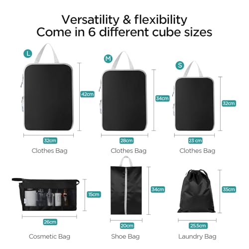 Cozary Packing Cubes Set 6 Pezzi – Organizer Valigia Salvaspazio in Tessuto Oxford di Alta Qualità – Accessori Viaggio Utili per Valigia, Zaino e Bagaglio a Mano - imagen 2