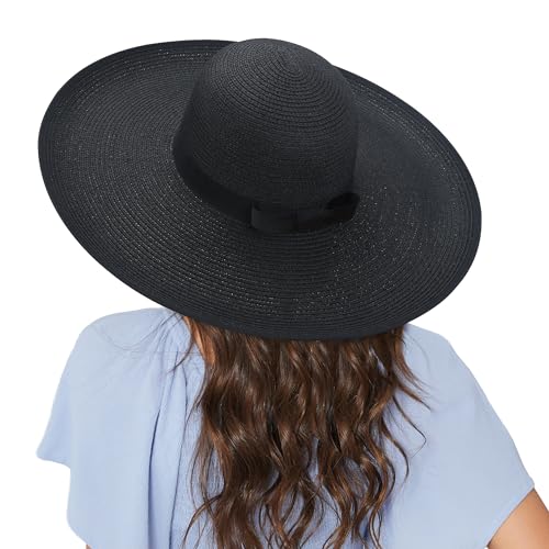 Image of Women Wide Brim Sun Hat UPF50 Straw Summer Hat Floppy Beach Hat Roll-Up