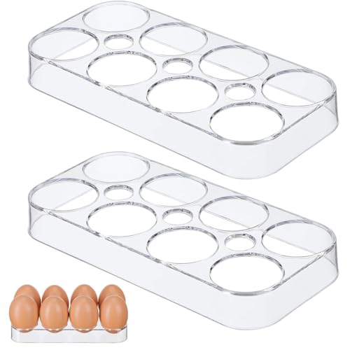 Egg Holder, 2 Pack Fridge Egg Tray for Kitchen Organisation, Durable Transparent Egg Storage Rack, Compact Design for Refrigerator or Countertop Use, 17.5 X 8.5 X 2.2 Cm