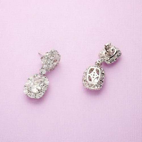 BERRICLE Sterling Silver Halo Wedding Cushion Cut Cubic Zirconia CZ Statement Anniversary Dangle Chandelier Earrings for Women, Rhodium Plated4