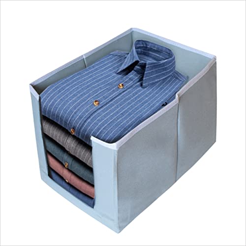 Urbane Home Shirt Organizer for Wardrobe|Foldable & Non- Woven Shirt Stacker|Designer Cupboard Organizer for Clothes |Clothes Storage Box|Sturdy Cardboard Base|Grey|