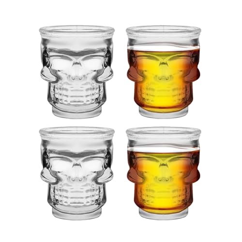 eispap 4Pcs Skull Shot Glasses 50ml Shot Glasses Set Freezer Safe Shot Glasse for Gifts or Skull Ornament Shot Glass Design Skulls Glass Set 1.7oz (4)