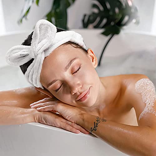 Skypia 2 Pcs Cute Rabbit Hair Headband For Face Washing Beauty Make Up Headbands Towel Head Bands For Men Shower Headband Hair Band Spa Headband For Women Fashion Headbands (White & Pink) #TOP7