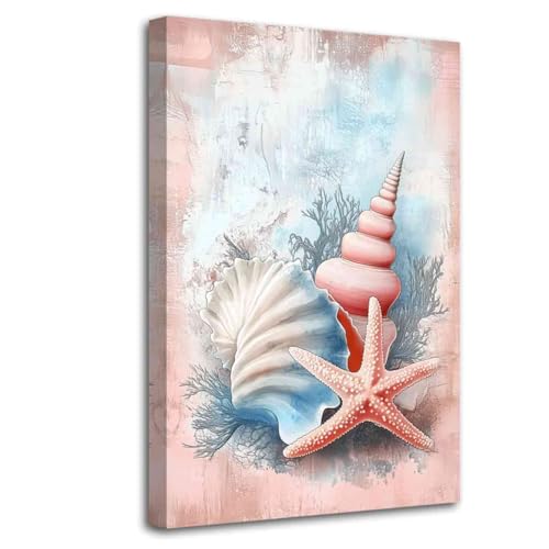 YMXDYMJSW Beach Canvas Wall Art Pink Starfish Shell Conch Coral