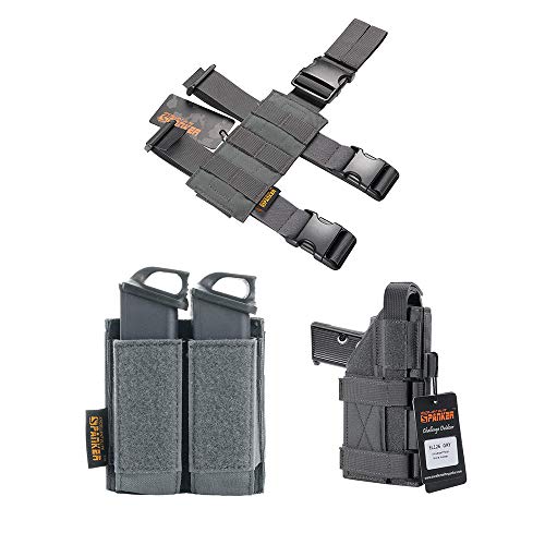 Pistol Holster Universal Adjustable Open Top Double Pistol Mag Pouch Tactical Drop Leg Holster For Left/Right Leg #TOP22