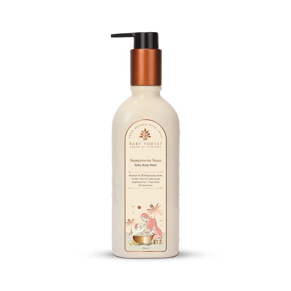 Baby&Forest's Sampoorna Snan Baby Body Wash | 10 Ayurvedic Herbs | Tear-Free Formula | Natural Hydration for Baby | Vegan | Cruelty-free | Plant-Based Formulation (200ml)