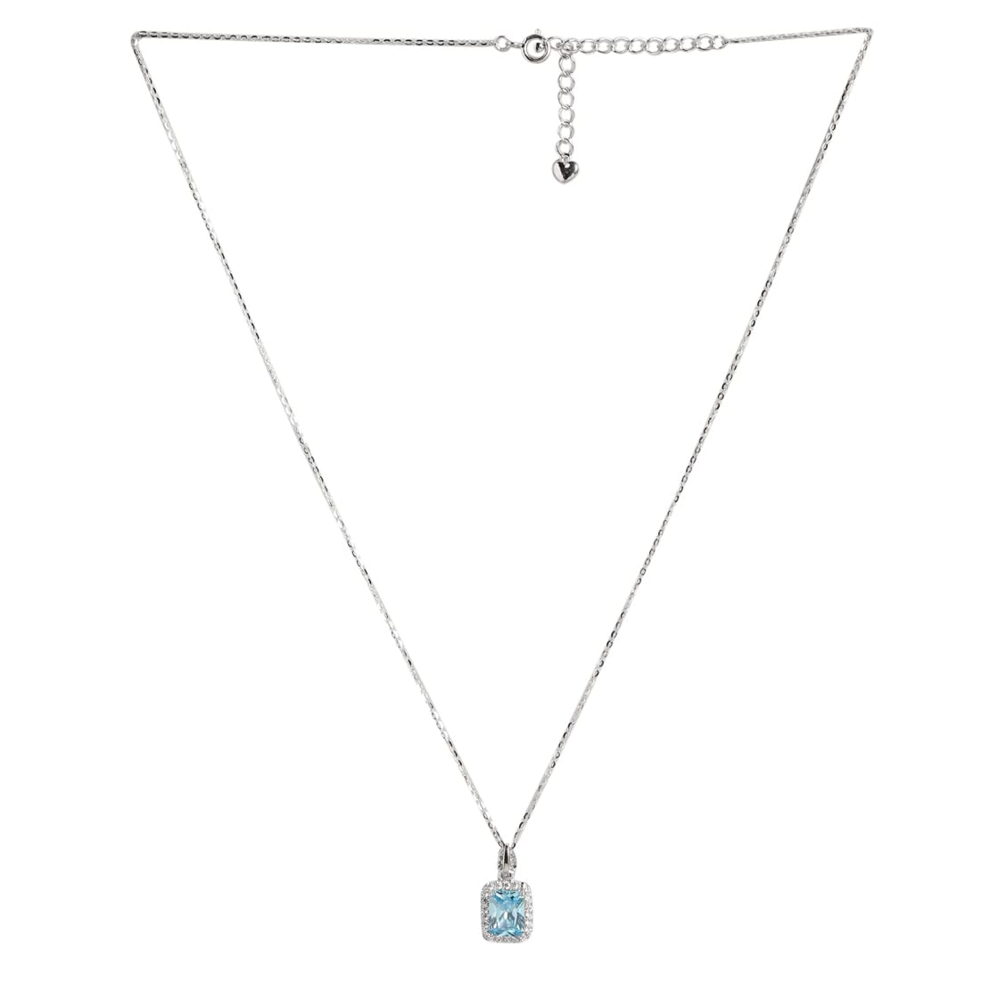 ZAVYA 925 Sterling Silver Rhodium Plated Necklace with Blue Cubic Zirconia CZ Solitaire Pendant | Gift for Women and Girls | With Certificate of Authenticity and 925 Hallmark