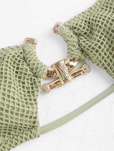 Image of ZAFUL Women's Sexy Cutout Bikini Set High Cut Textured Metal Ring Cheeky Swimsuit Two Piece Bathing Suit
