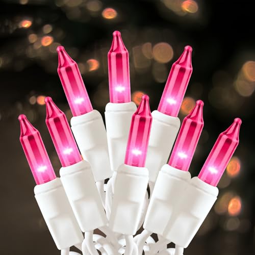 HISHINY Christmas Lights 100 Count Pink Christmas Tree String Lights with White Wire for Outdoor Indoor Christmas Decorations Wedding Decorations Valentines Day Decor UL Certified (21feet)