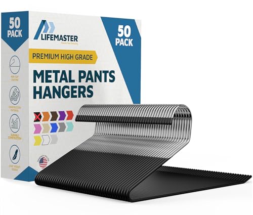 Lifemaster Lot de 50 cintres en métal antidérapants pour Pantalons, couvertures et Jeans avec revêtement en Caoutchouc et extrémité Ouverte - Noir