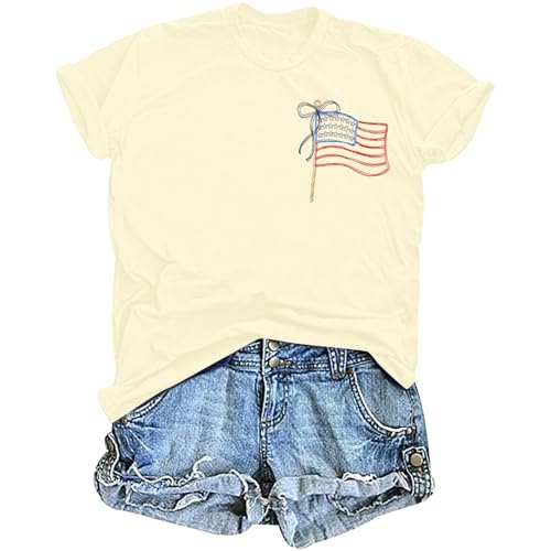 American Flag Shirt Women Coquette Bow American Flag 4th of July Tee Tops