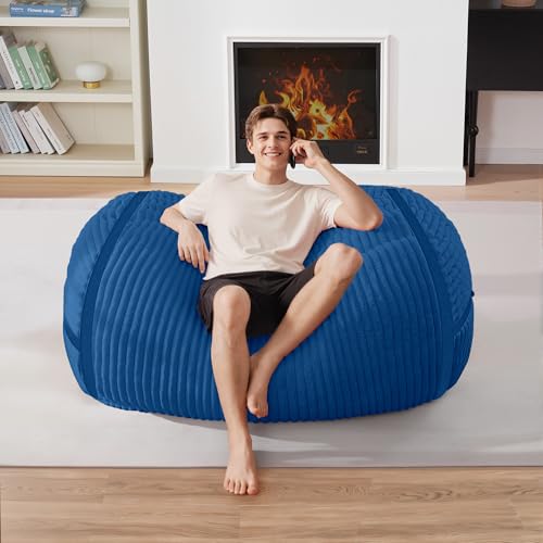 Image of 4FT Bean Bag Chair 4'Big Bean Bag Chairs with Adults, Large Beanbag Chair | Bean bag Lounger with Machine Washable Cover Corded Plush Fabric, Comfy Chairs for Living Room Bedroom Dorm, Blue