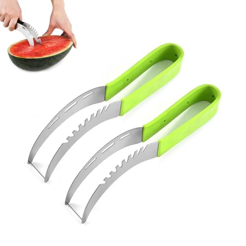Cuchillo de sandía con molino de viento de acero inoxidable, accesorios de cocina, Cortar sandía dioses 304 de acero inoxidable cortador de sandía herramienta de división de sandía (Verde)