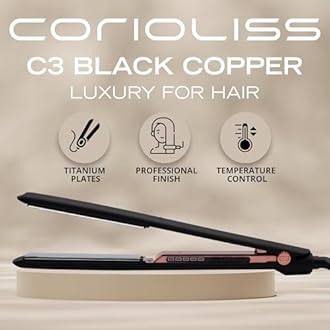 Corioliss C3 Hair Straightener Flat Iron Professional for Hair Titanium Plates Control Temperature Women (Black Copper Soft Touch)