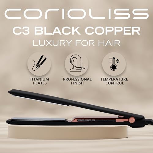 Corioliss C3 Hair Straightener Flat Iron Professional for Hair Titanium Plates Control Temperature Women (Black Copper Soft Touch)