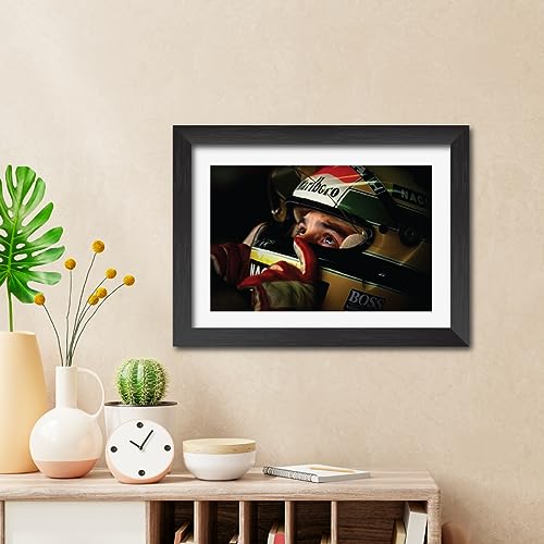 Image of TenorArts Ayrton Senna Poster F1 Driver Posters Formula One Photo Frame Painting with Matt Finish Black Texture (12 inches x 9inches)