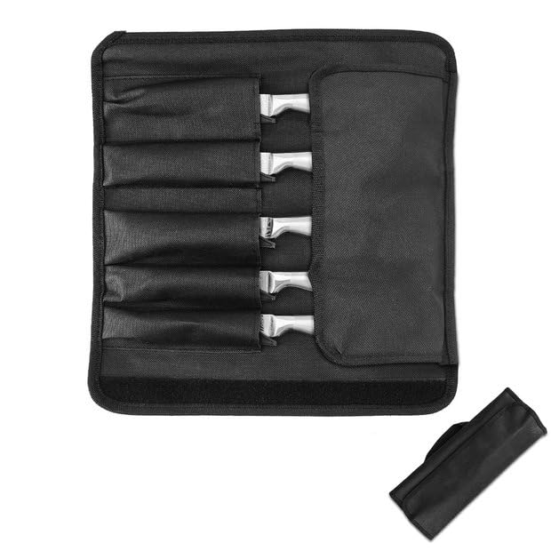 Sylkeov Estuche para Cuchillos, Funda de Lona Resistente con 5 Compartimentos, Bolsa de Cuchillería Portátil, para Camping, Senderismo Chefs y Amantes de la Cocina