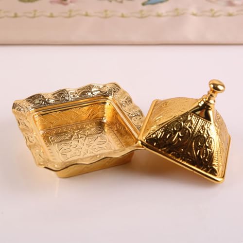 Gold Candy Bowl, Turkish Sugar Chocolate Candy Bowl Serving Dish with Lid Zinc Alloy Decorative Snack Holder for Parties Wedding Table