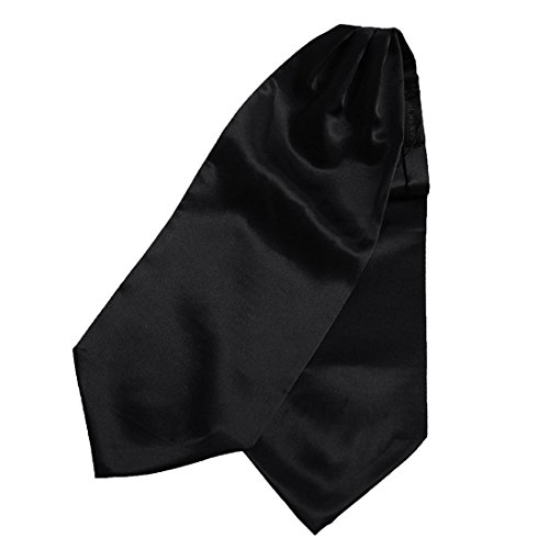 Black Ascot Tie For Men Cravat Hanky Satin Solid Self Casual Ascot Scarf Pocket Square Handsome Dan Smith C.C.AQ.E.011 Black - Thumbnail 4