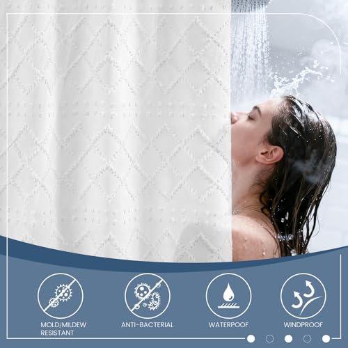 Hoisy Duschvorhang Weiss 180x200 Duschvorhang Textil Waschbar Boho Lange Duschvorhänge Gewicht Badewanne