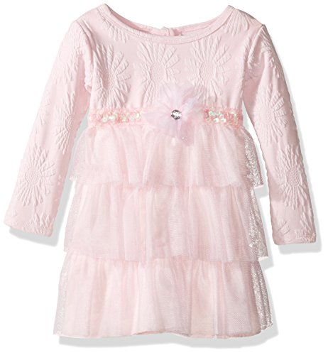 Youngland Baby Girls' Textured Knit to Tiered Mesh Dress, Pink, 12 Months