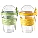 Shopivaa vasetto per yogurt da 600 ml per colazione, muesli, avena notturna, con coperchio a cucchiaio, in plastica a tenuta stagna, lavabile in lavastoviglie (set di 2 - verde e giallo)