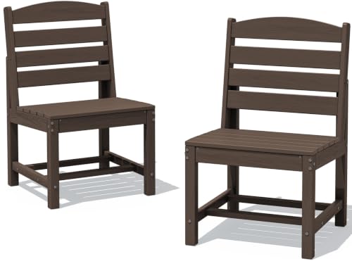 Image of SERWALL Armless Outdoor Dining Chair Set of 2, All Weather Resistant,Coffee