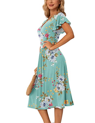 Image of GRECERELLE Spring Summer Dress for Women Casual Ruffle Short Sleeve Wrap V-Neck Dress