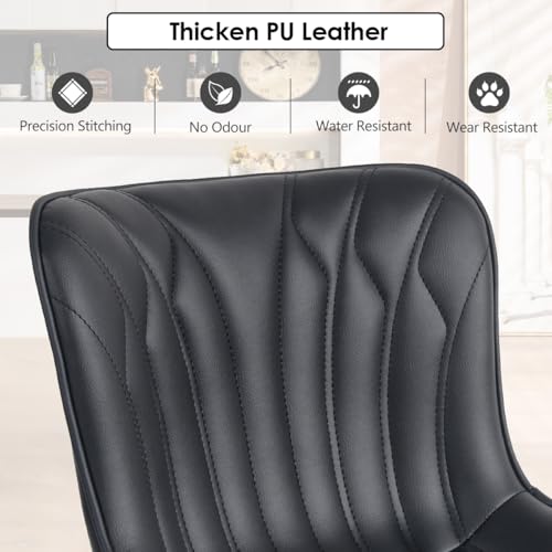 Kidol & Shellder Bar Stools Set of 2 Swivel Barstools Faux Leather Adjustable Soft Cushion Wing Back Counter Stools, Black, 3-5 Mins to Assemble, Loads 300lbs