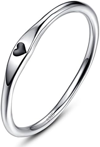 AVECON 925 Sterling Silver Simple Carve Heart Wedding Band Stackable Promise Ring for Her Size 6