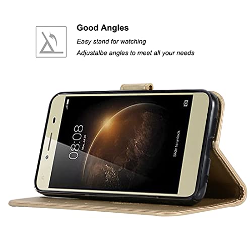 Sidande Case For Huawei Y5 Ii/Honor 5/Y5 2 Wallet Case With Card Holder, [Wrist Strap] Owl Premium Pu Leather Flip Phone Case Cover For Huawei Y5Ii (Gold) #TOP3