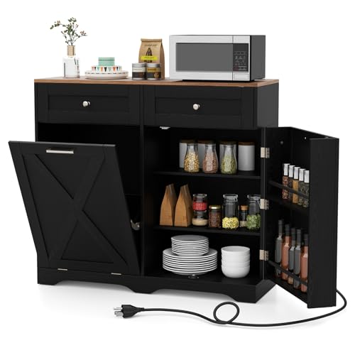 LOKO Tilt Out Trash Can Cabinet, Kitchen Island with 2