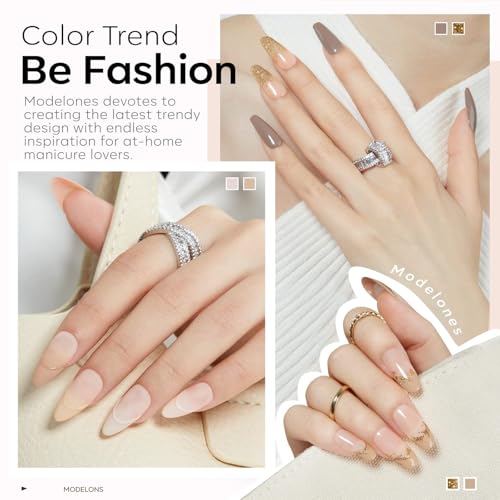 Image of modelones Nude Gel Nail Polish Set, 6 Colors Glitter Neutral Pink Gel Polish Brown Tan All Seasons Skin Tones Soak Off LED Soapnails Manicure Salon DIY Home Starter Kit Holiday Gift for Women Girl