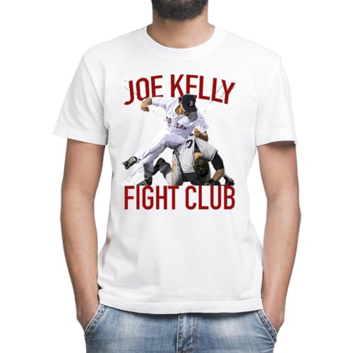 Moonai Boston Baseball Red Joe Kelly Fight Club Fan Men's Classic T-Shirt Crew Neck Short Sleeves, white, XL