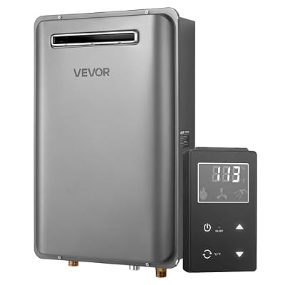 VEVOR Gas Tankless Water Heater, 5.3Gal Outdoor 120000 BTU Instant Hot Water Heater, Smart Temperature Control & 3/4 inch NPT Interface& Multiple Security Protections for Whole House, Silver Gray