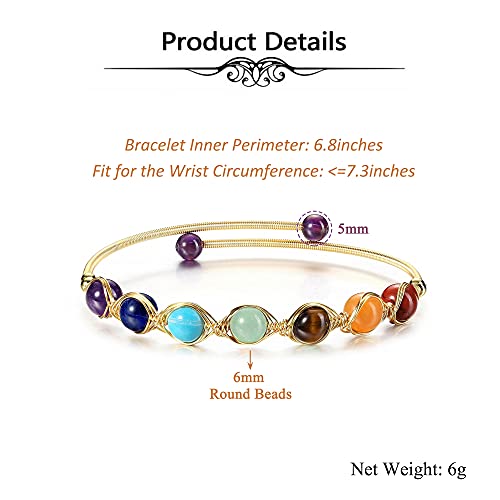 Top Plaza 7 Chakra Yoga Meditation Bracelet Healing Crystal Stone Bead Cuff Bracelets Adjustable 14K Gold Plated Bracelets For Women Girls Ladies Girlfriend Birthday Gifts #TOP5