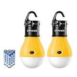 E-TRENDS Compact LED Lantern Tent Camp Light Bulb for Camping Hiking Fishing Emergency Lights, Battery Powered Portable Lamp, 2 Count, Yellow, Batteries Not Included
