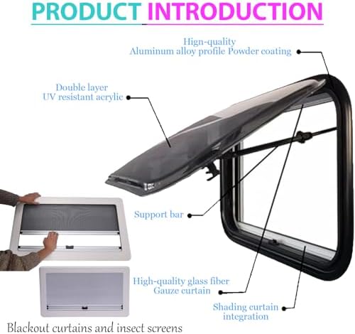 RV Exit Window 20x20in for 25-35mm Walls, Push-Out Style with Screen, Adjustable Angle - Ideal for Caravans & Campers, Durable Small RV Window