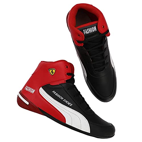 Image of Shoe Island Icon-X Fashionable Red Black Leather Trendy Modern Lace Ups Running Basketball Sports Casual Shoes Sneakers for Men (BAB5015)