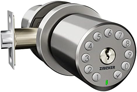 zincker Door Knob with Keypad Lock Interior Keyless Child Proof Electronic Pin Code Door Knob 5s Auto-Lock for Bedroom Apartment Garage Office Security Space Gray