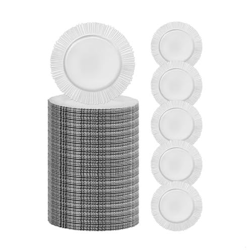 NEATOOM 100 Pcs Charger Plates, 13 Inch Round Plastic Dinner Plate Chargers Set, Reusable Elegant Dinner Tray for Birthday Parties, Weddings, Banquets (Silver)