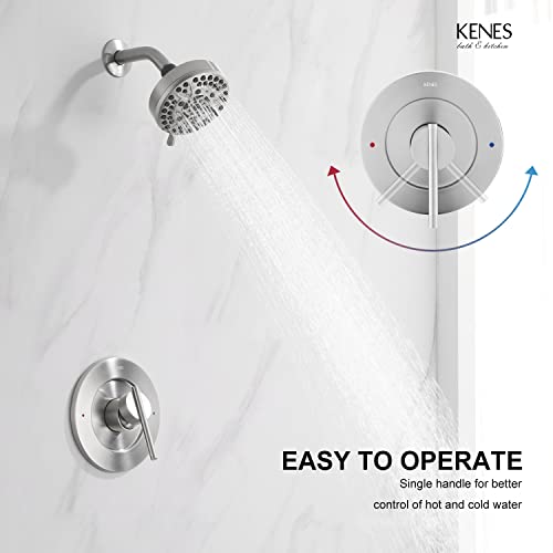 Kenes Brushed Nickel Single-Handle Tub And Shower Trim Kit, Shower Faucet With 10-Spray Modern Tub And Shower Trim Bathroom Shower Trim Systems Wall Mount, Ke-6019C (Shower Valve Included) #TOP4