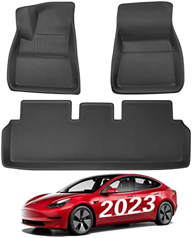 BASENOR Tesla Model 3 Floor Mats 3D All-Weather Anti-Slip Waterproof Full Cover Floor Liners Set Carpet Set Compatible with Tesla Model 3 2023 2022 2021