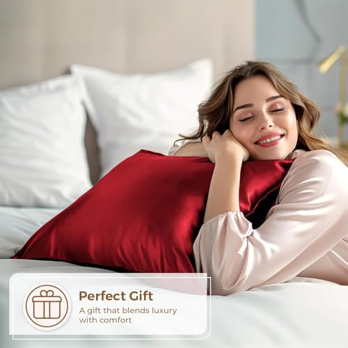 Image of Premium Satin Pillowcase Set of 2 with Eye Mask & 3 Scrunchies | Silky Soft, Anti-Frizz, Skin & Hair Care Sleep Set | Luxury Gift Combo for Women & Girls (Burgundy)