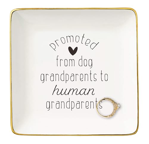 NZY First Time Grandma Gift-Pregnancy Announcement Gifts for Parents-Promote from Dog Grandparents to Human Grandparents-New Baby Reveal Gift-Christmas Gift-Jewelry Tray Trinket Holder Ring Dish